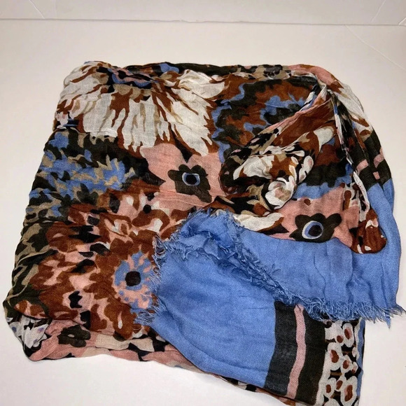 Vera Bradley Scarf Floral Brown Pink White Gray Soft Fringe Rayon 71 x 33 in - Picture 2 of 3